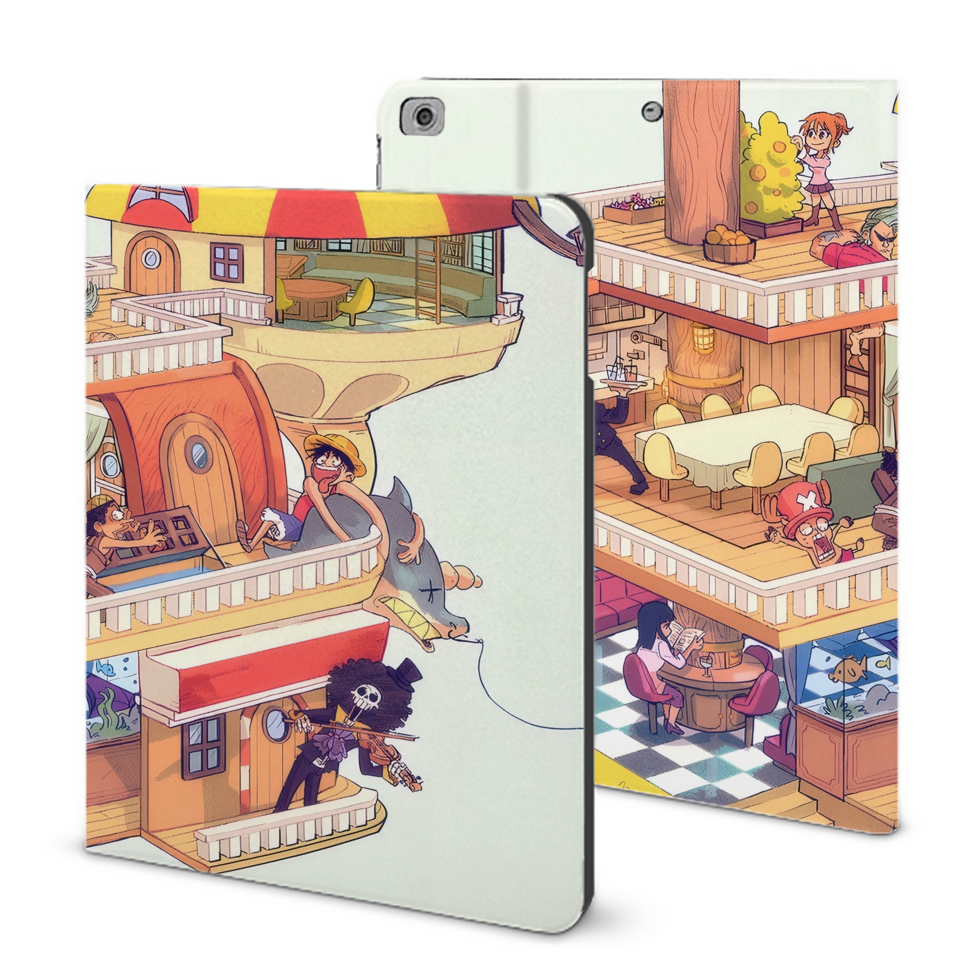 （画像用） ワンピース ONE PIECE IPad ケース ブック型 PUレザー TPU 耐衝撃 軽量 薄型 ペン収納なし 全面保護 IPad 各モデル対応